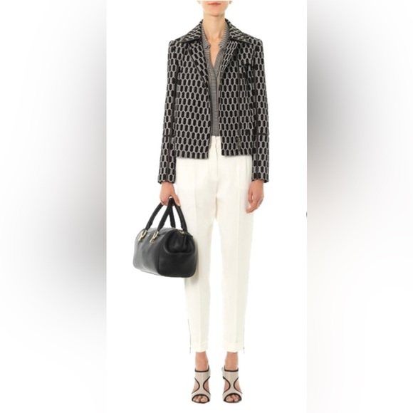 DVF Diane Von Furstenburg Honeycomb Biker Jacket with Leather Trim Size 8 - Picture 3 of 8